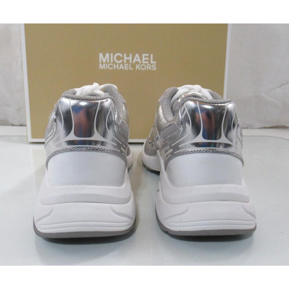 Michael Kors Leo Trainer Lace Up Sneakers MK Signature Silver - Picture 5 of 11